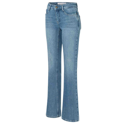 Mac Jeans Detroit Flared 90's Cool Wash, lange dames jeans, zijaanzicht