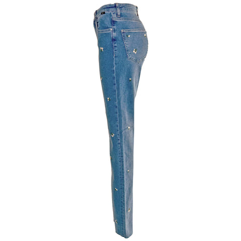 Mavi Jeans New York Mid Bloom, lange dames jeans, zijaanzicht