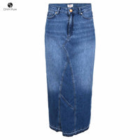 Tall DNM Pure Skirt Used Blue Embroidery Navy - lange vrouwen