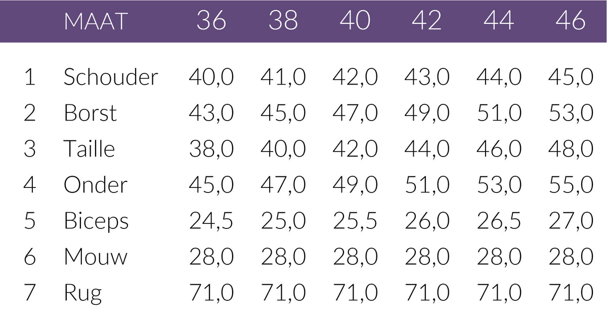 Maattabel Longlady Shirt Tessa Lila | Tall