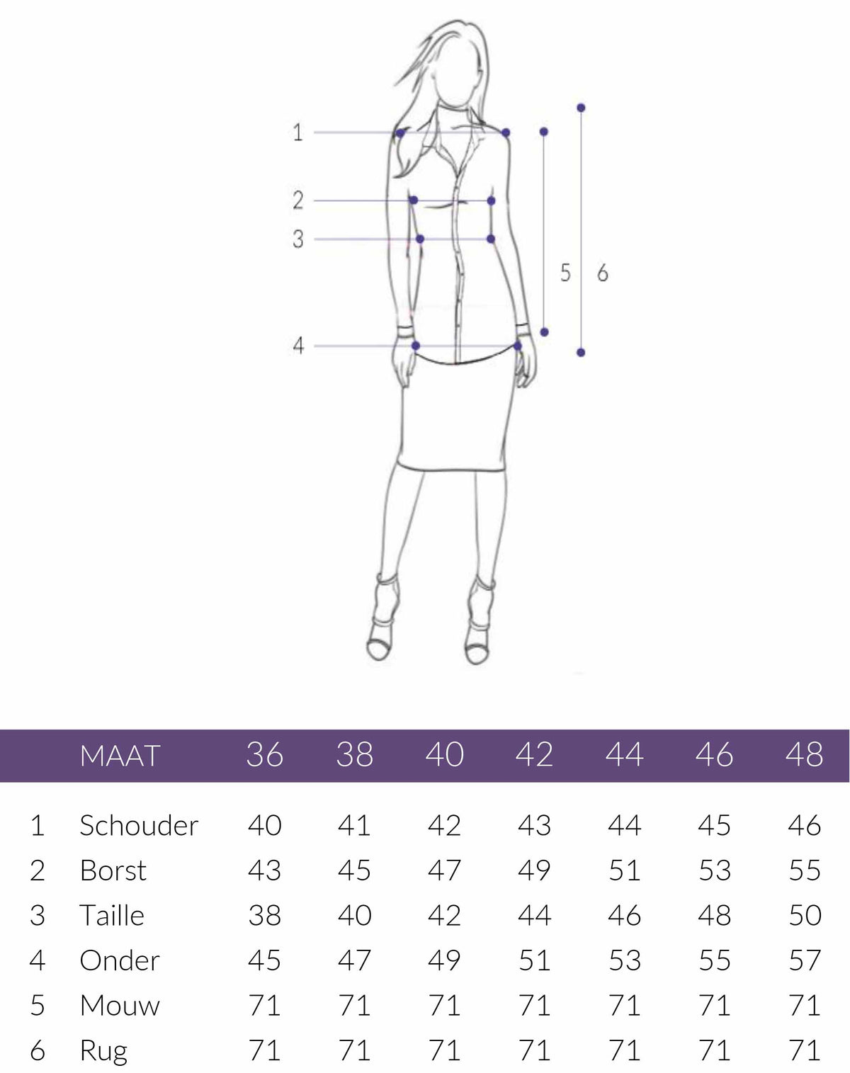 Maattabel Longlady Shirt Tarina | Tall