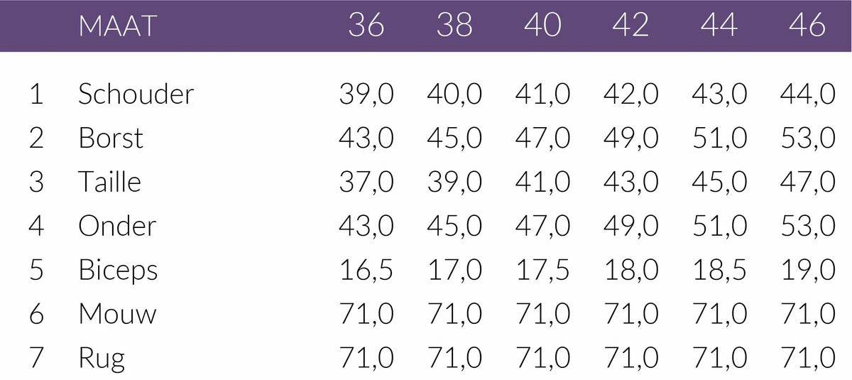 Maattabel Longlady Shirt Tooske Donkerblauw | Tall