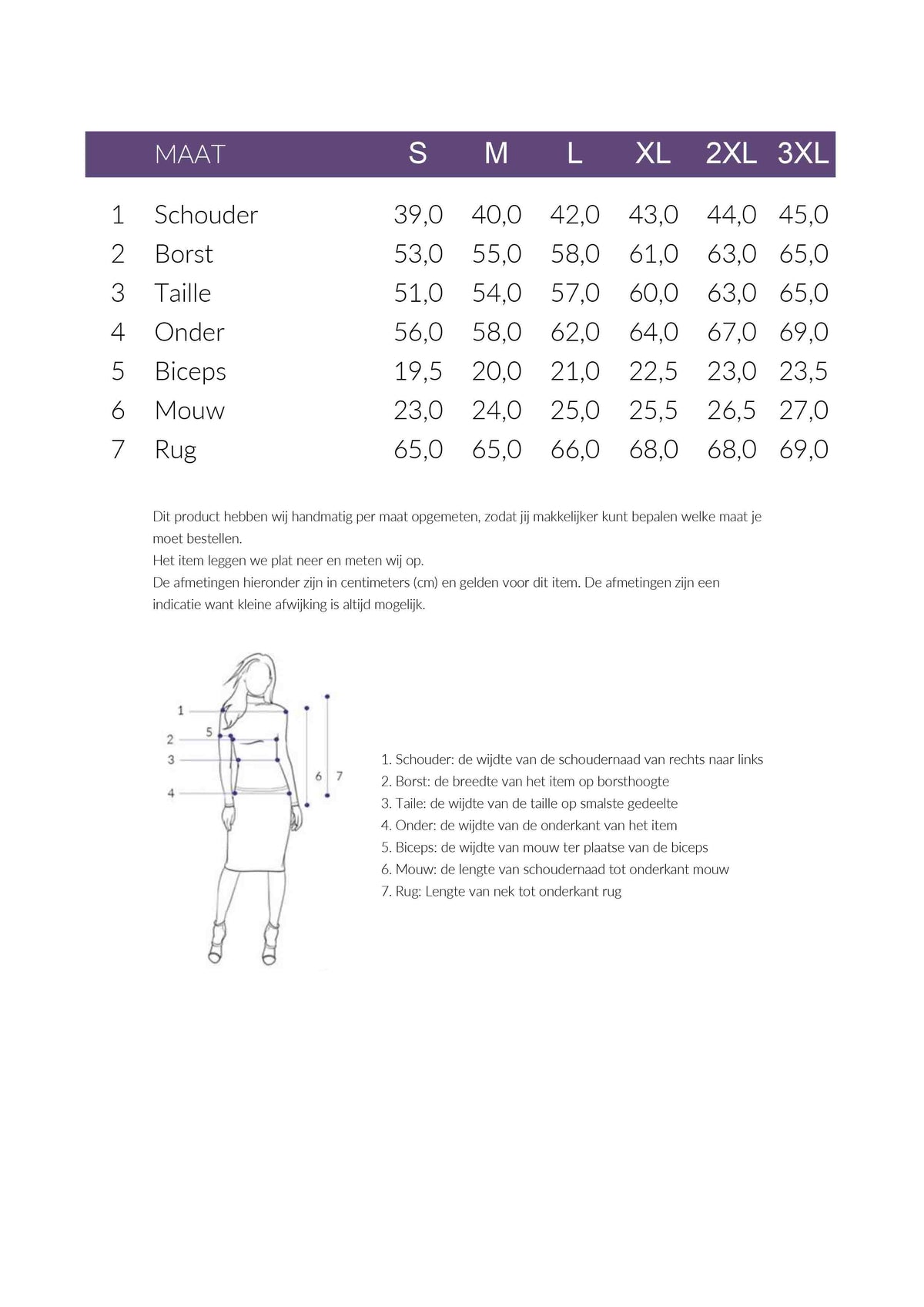 Maattabel NED Shirt Nienke | Tall
