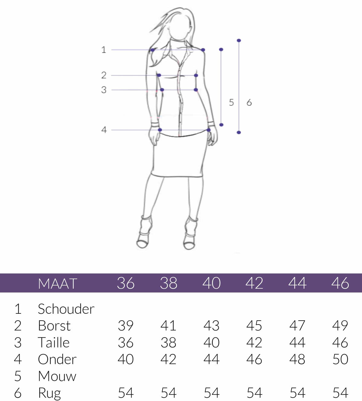 Maattabel Longlady Hemdje Tess | Tall