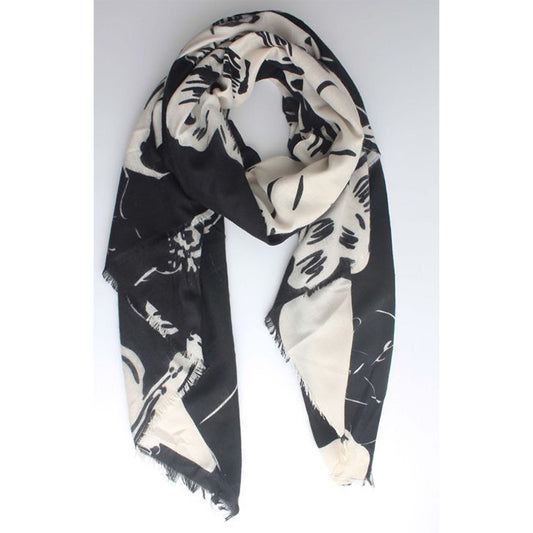 Sjaal Zwart Creme Flower | Tall