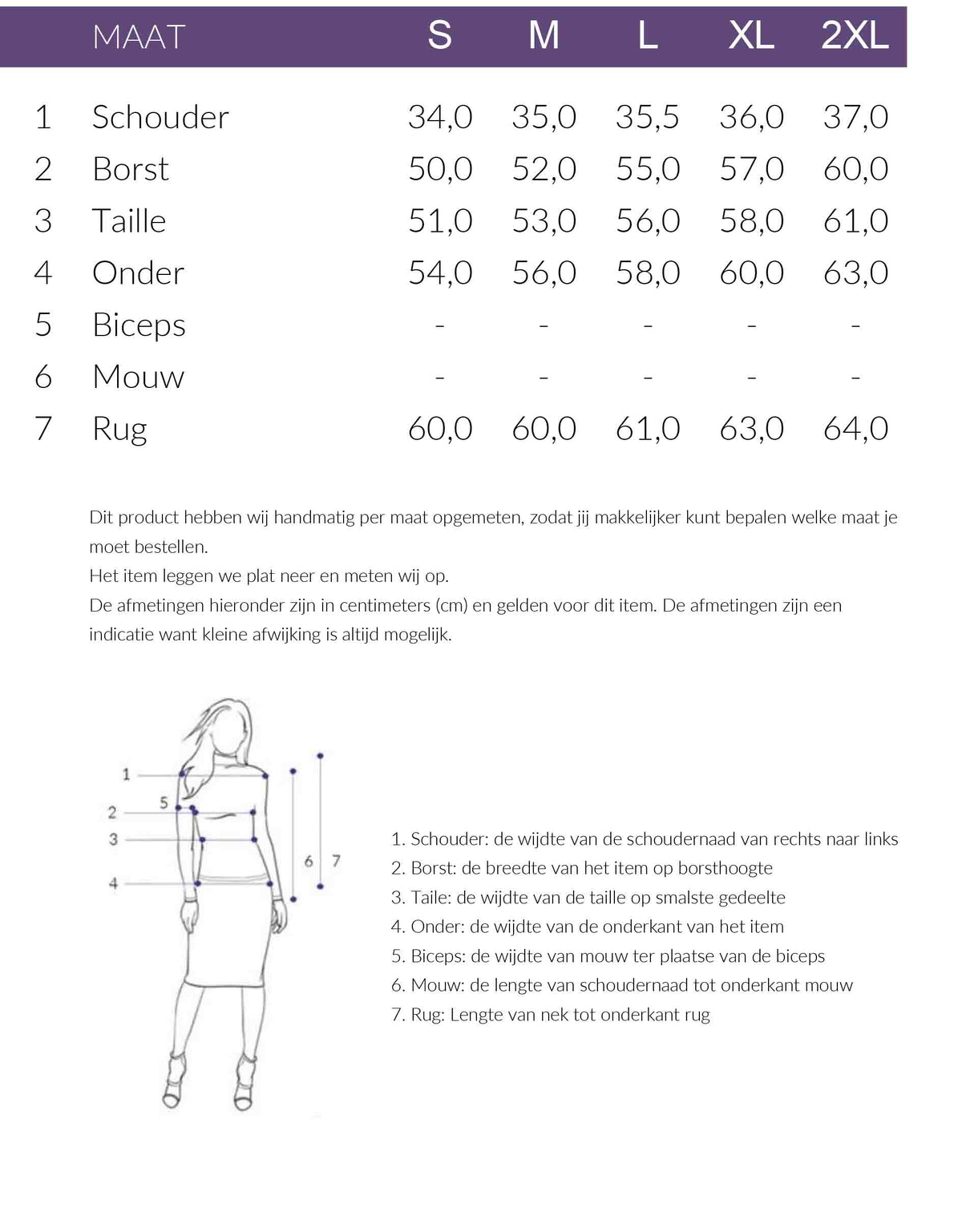 Maattabel BR&DY Top July | Tall