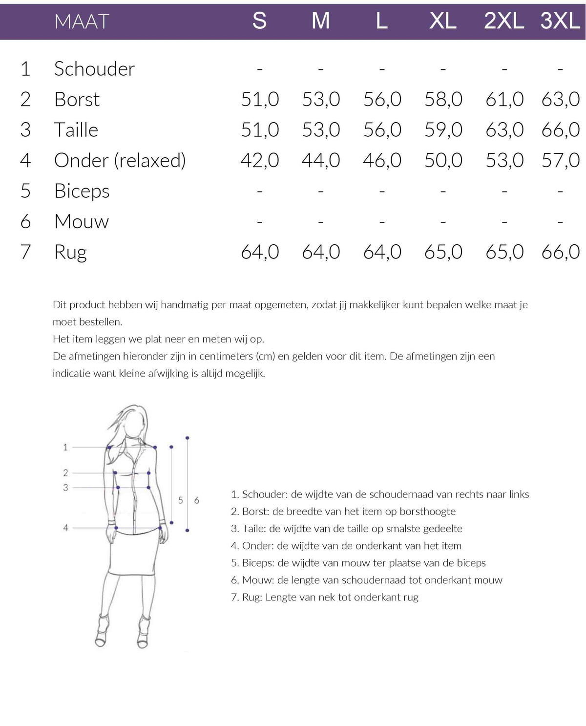 Maattabel NED Top Bibi | Tall