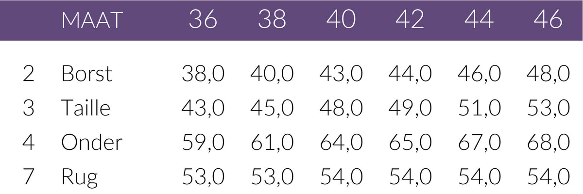 Maattabel Only-M Top Kruisband Gold | Tall