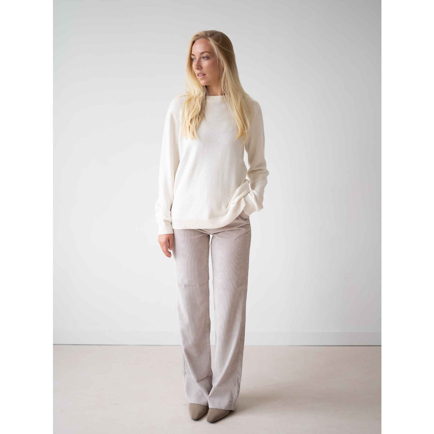 Mac Broek Chiara Sand Beige Rib | Tall