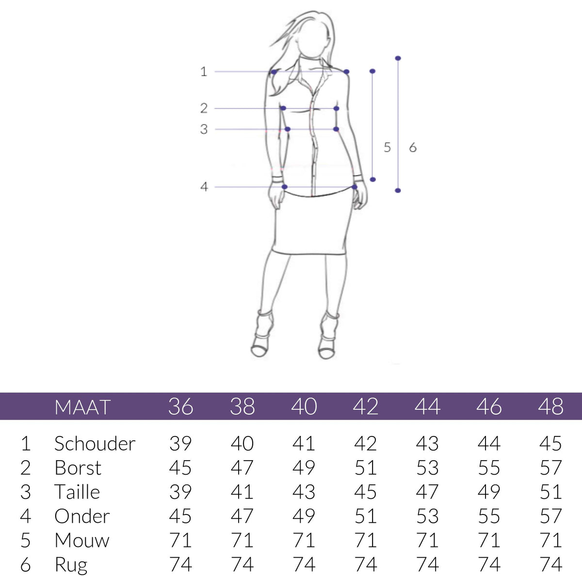 Maattabel Longlady Trui Francesca Zwart | Tall