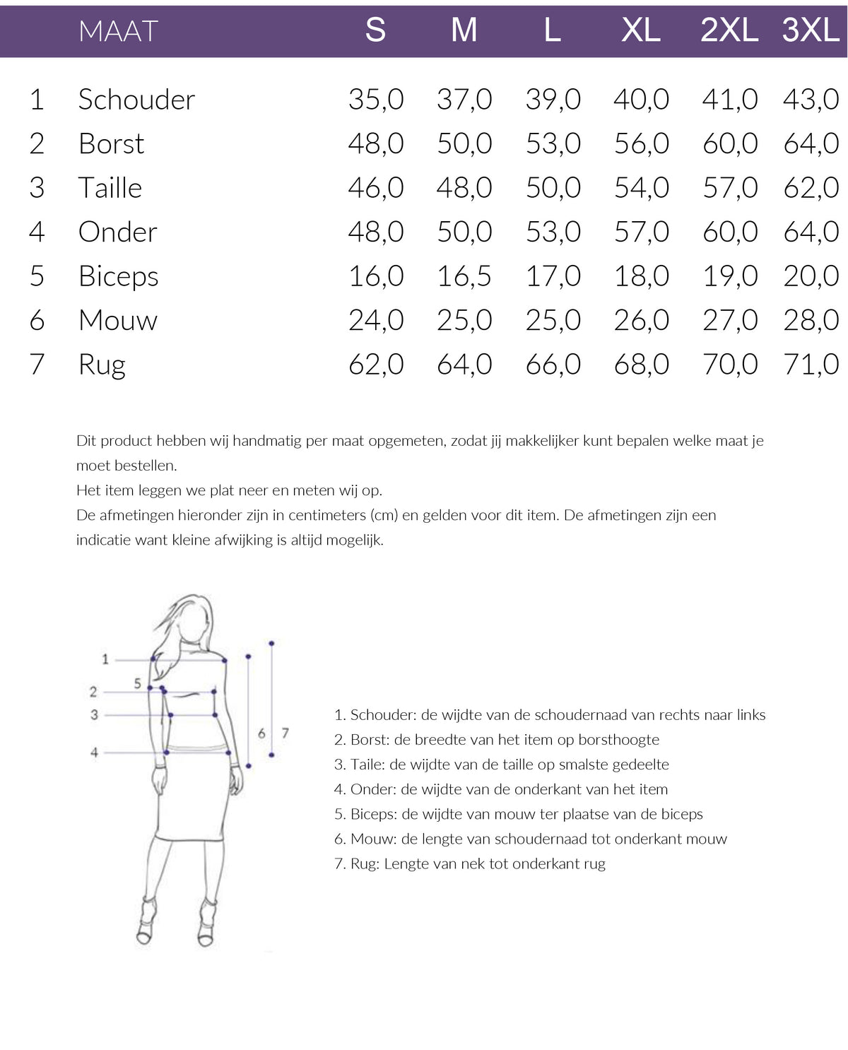 Maattabel NED Truitje Osmunda Zwart | Tall