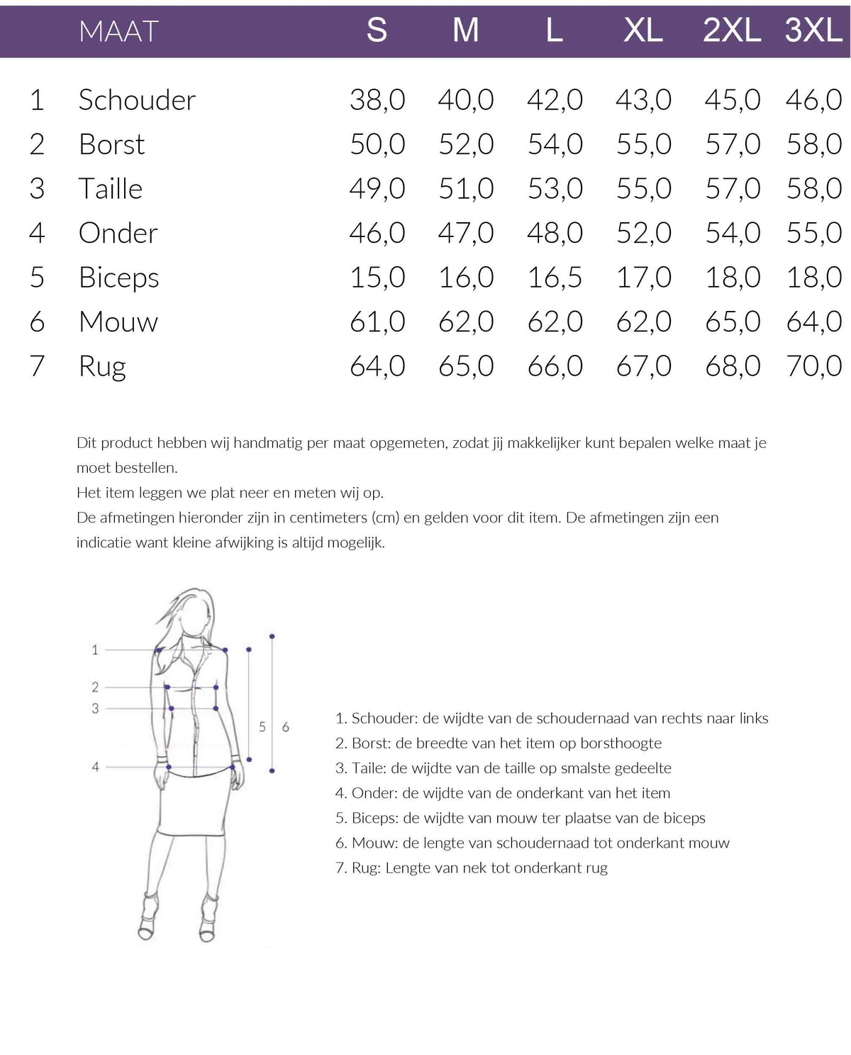 Maattabel NED Vestje Douro Wit | Tall