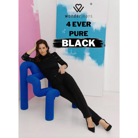 Wonderjeans WT Semi Skinny Zwart, tall jeans voor lange dames, gedragen door model