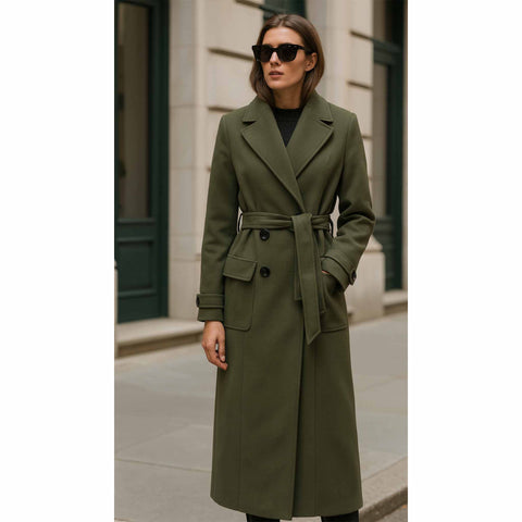 Longlady Jas Mandy Khaki, tall kleding voor lange vrouwen, gedragen door model